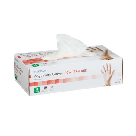 Mckesson Disposable Gloves, Exam Grade, Vinyl, Beaded Cuff, Powder-Free, M, 100 PK, Clear 14-116